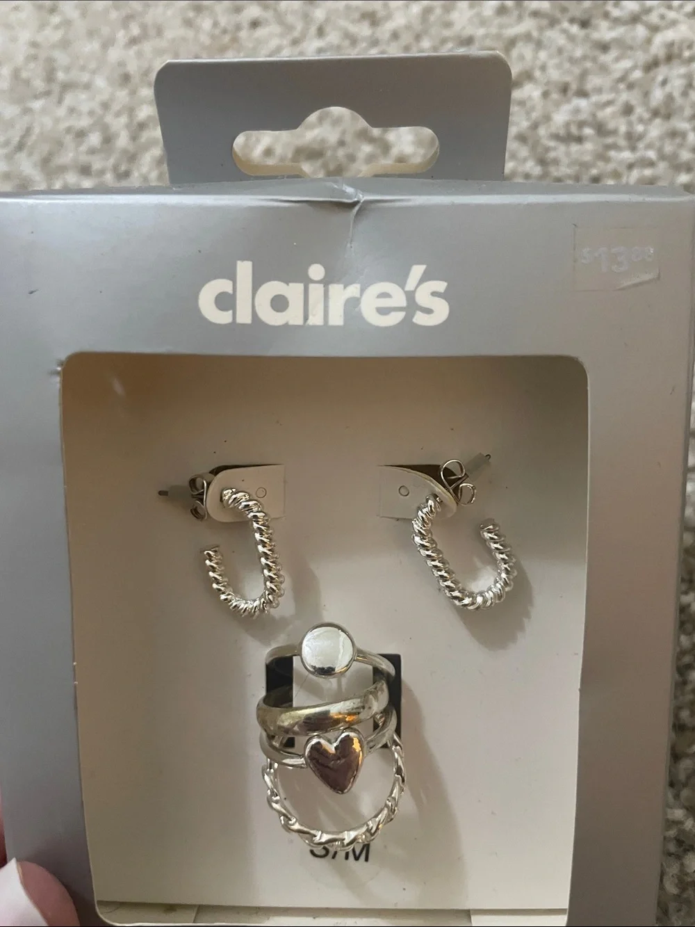Claire's Silver Tone Kids Ring and Hoop Earring Set